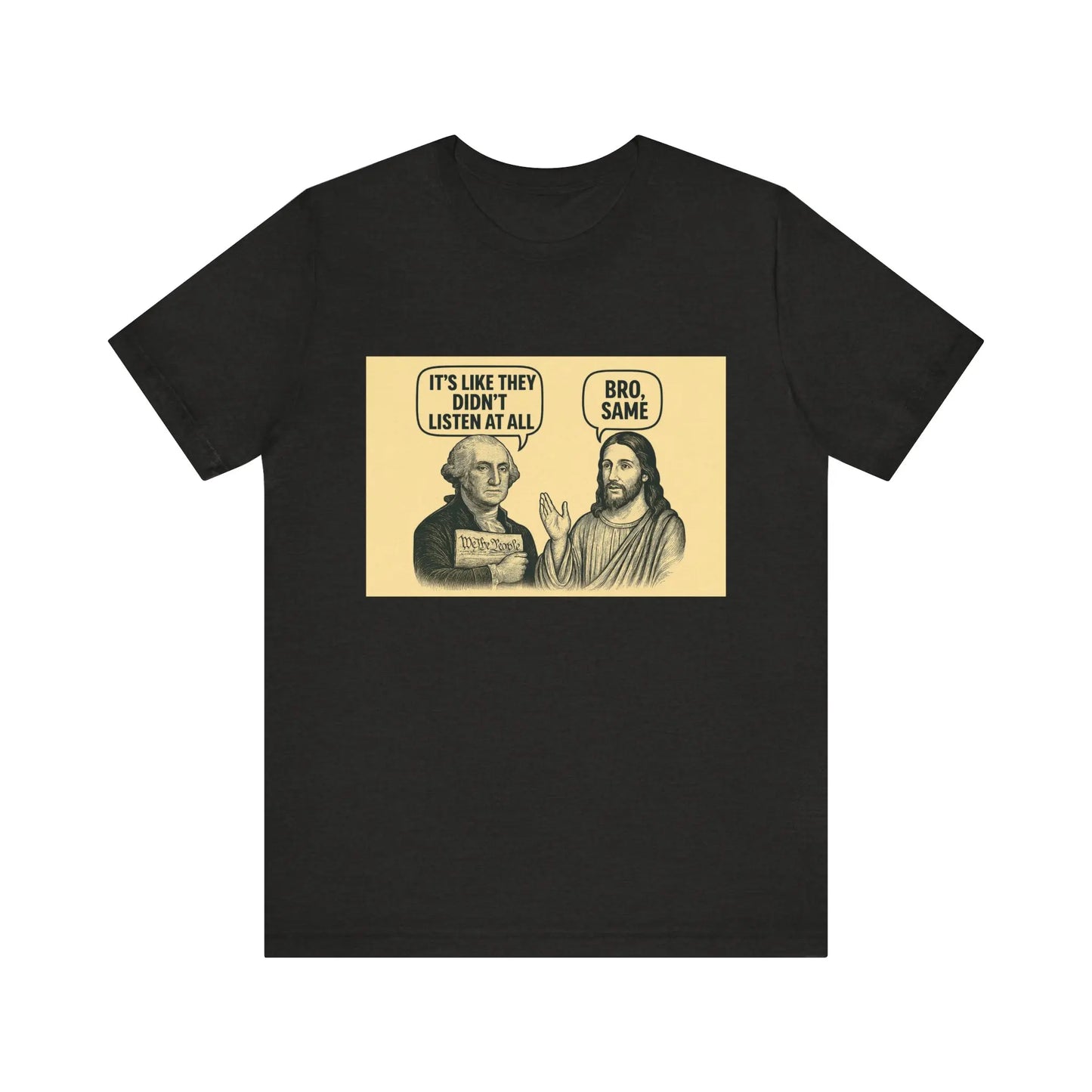 George and Jesus T-Shirt – Lighthearted USA-Inspired Graphic Tee, Unisex Retro Style Shirt for Men & Women