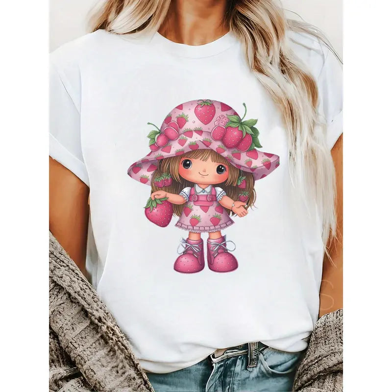 Cute Strawberry Print T-shirt - Loose Fit Women's Summer Casual Top