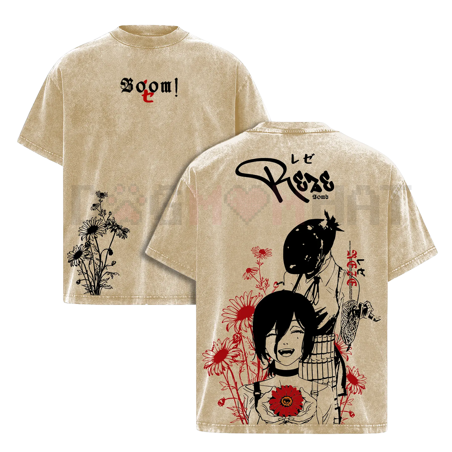 Reze Chainsaw Man T-Shirt – Vintage Washed Oversized Heavy Cotton Tee
