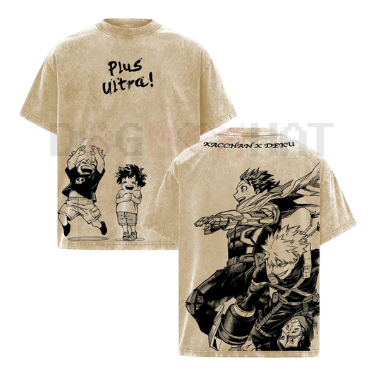 Deku & Bakugo Vintage Oversize Washed T-Shirt – My Hero Academia Heavy Cotton Graphic Tee