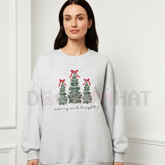 Merry & Bright Christmas Tree Embroidered Sweatshirt