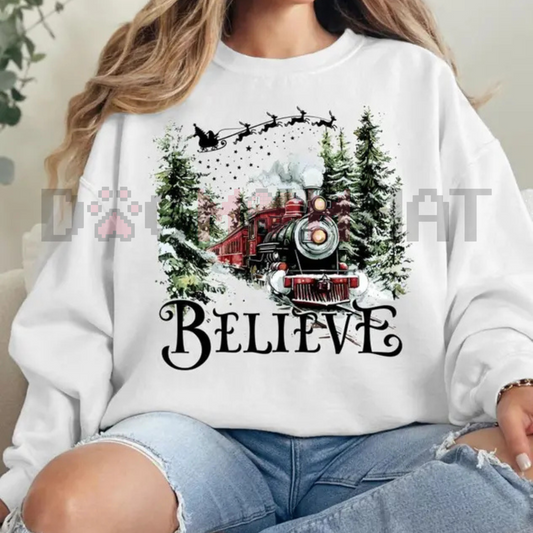 Polar Express "Believe" Christmas Sweatshirt – All Aboard Polar Express Hoodie, Festive Holiday Gift Idea