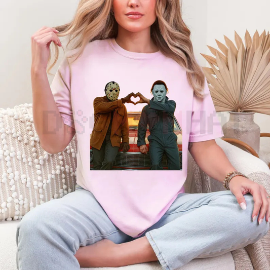 90S Vintage Retro Heart Hands Michael And Jason Halloween TShirt