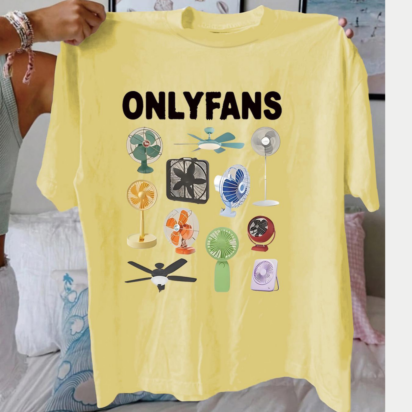 Women’s Letter & Fan Graphic T-Shirt – Casual Summer Round Neck Short Sleeve Tee for Daily Wear