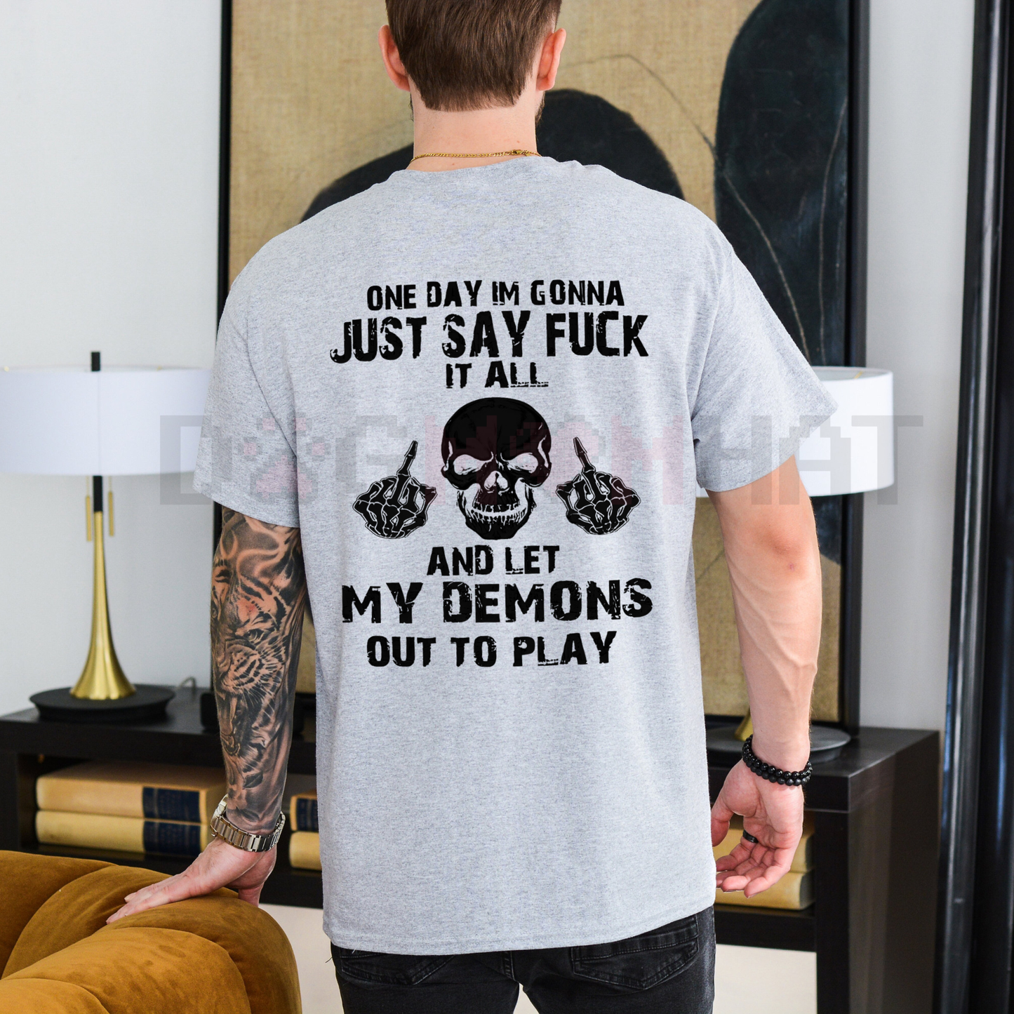 "FUCK IT ALL" Defiant Skeleton T-Shirt – Men's Sarcastic Slogan Tee