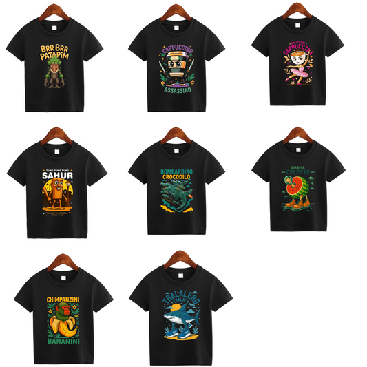 Italian Brainrot Meme Character T-Shirt for Kids