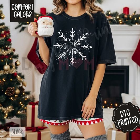 Splatter Snowflake Shirt Comfort Colors – Trendy Women's Christmas Tshirt