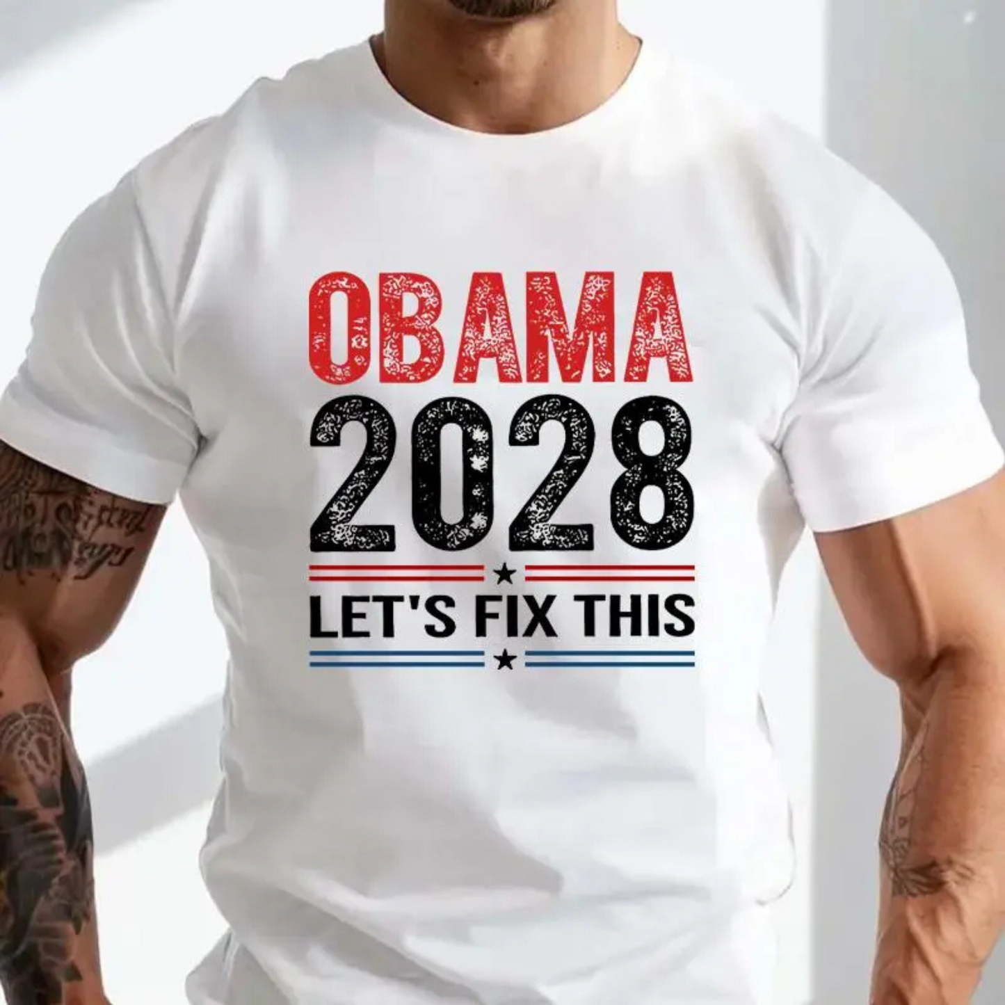 "Obama 2028 - Let's Fix This" Statement T-Shirt - Campaign-Ready Motif