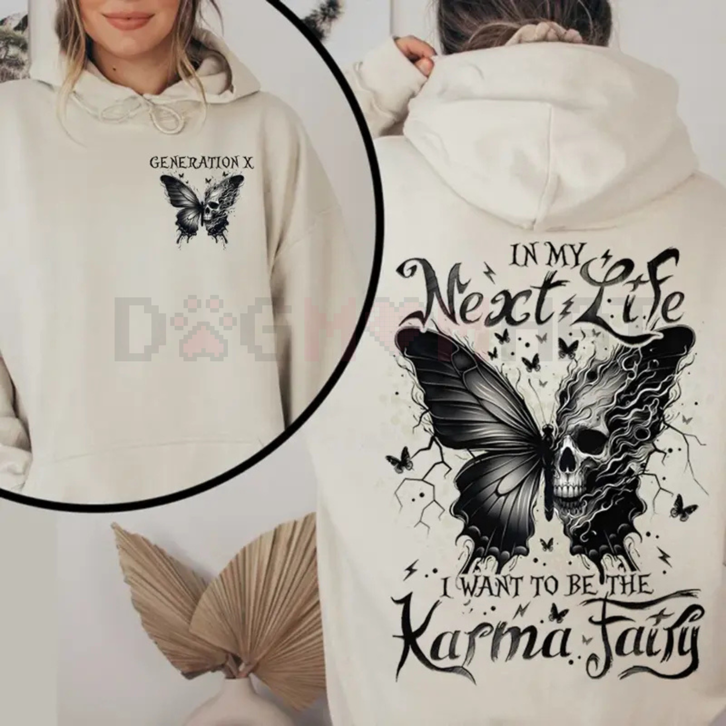 Karma Fairy Skull Butterfly Hoodie – Custom Gen X/Millennial Dark Humor, Two-Sided Classic Fit, 100% Cotton Unisex