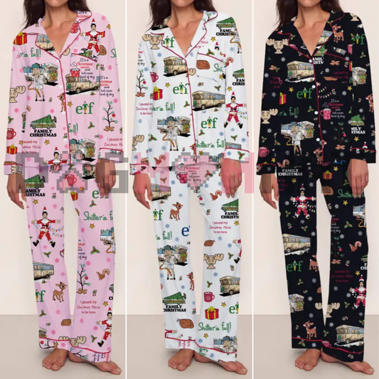 Women's Elegant Christmas Pajama Set – Long Sleeve Top & Pants, Comfortable Home Wear, Cute Holiday Gift Idea