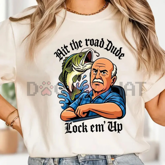 Funny Angry Old Man Driving Truck Shirt – "Lock 'Em Up" Sarcastic Humor Tee