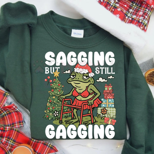 "Sagging But Still Gagging" Funny Christmas Meme Frog Sweatshirt