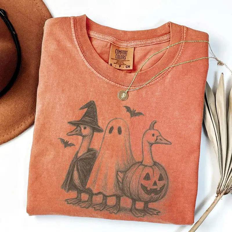 Comfort Colors Goose Halloween Shirt - Funny Ghost & Pumpkin Tee