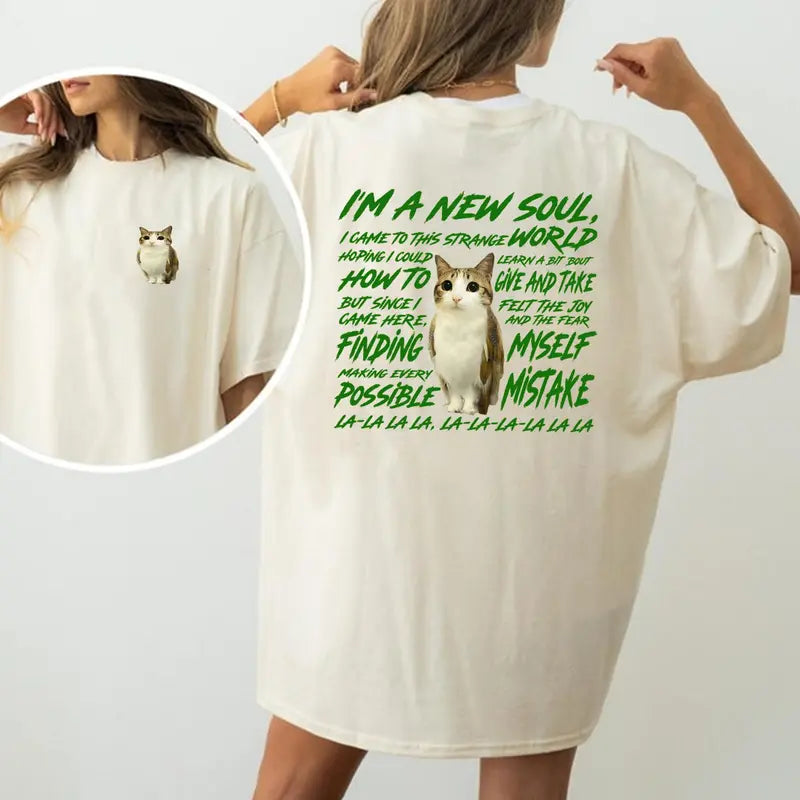 "New Souls" Funny Meme T-Shirt – Meowl Cat & Owl Brainrot Tee