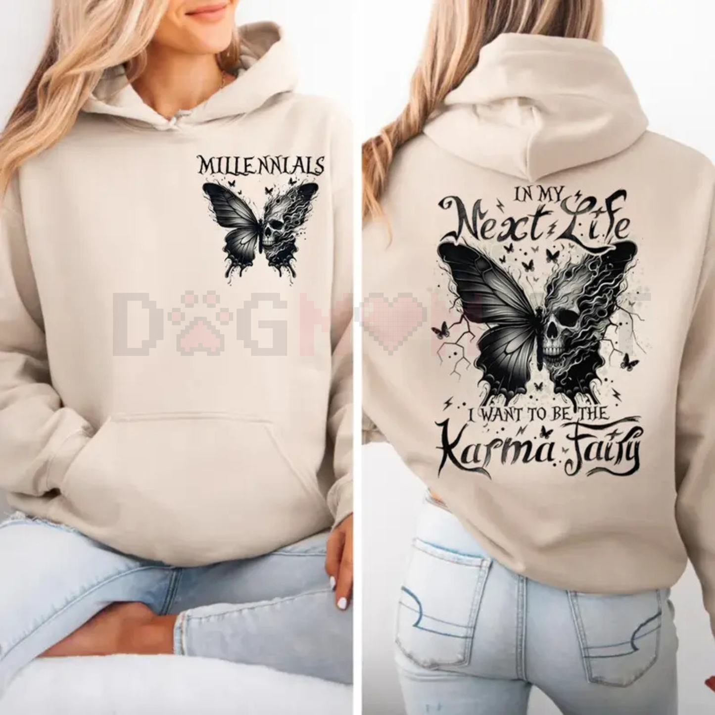 Karma Fairy Skull Butterfly Hoodie – Custom Gen X/Millennial Dark Humor, Two-Sided Classic Fit, 100% Cotton Unisex