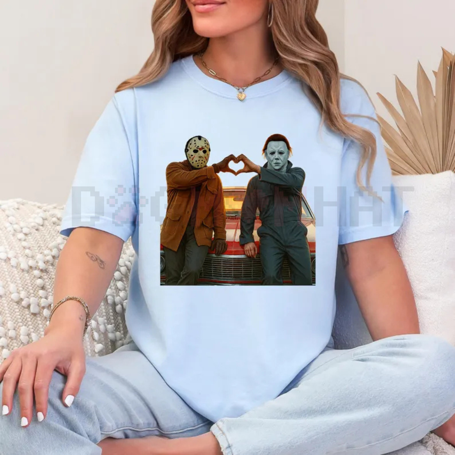 90S Vintage Retro Heart Hands Michael And Jason Halloween TShirt