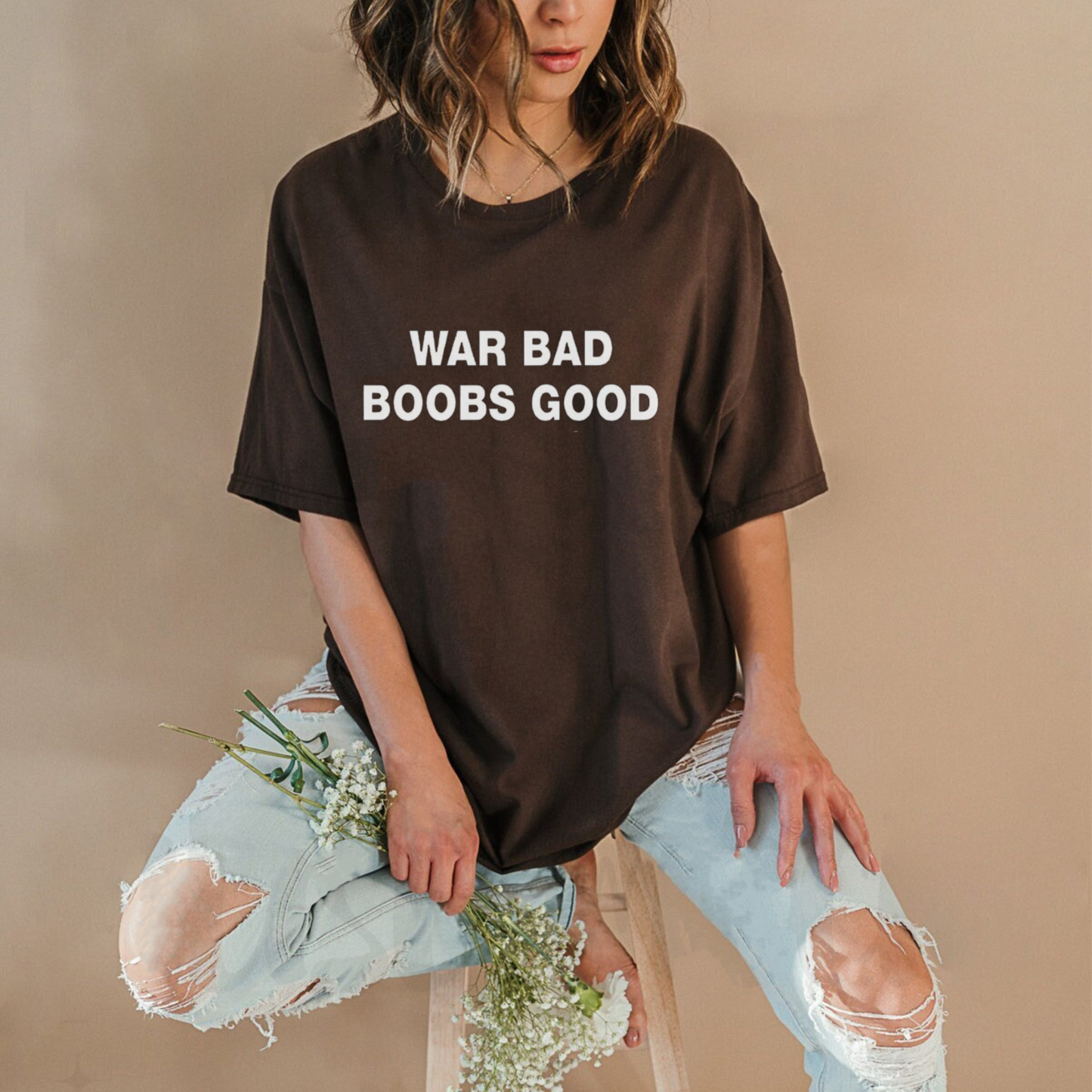 "War Bad, Boobs Good" Vintage T-Shirt – Funny Slogan Tee