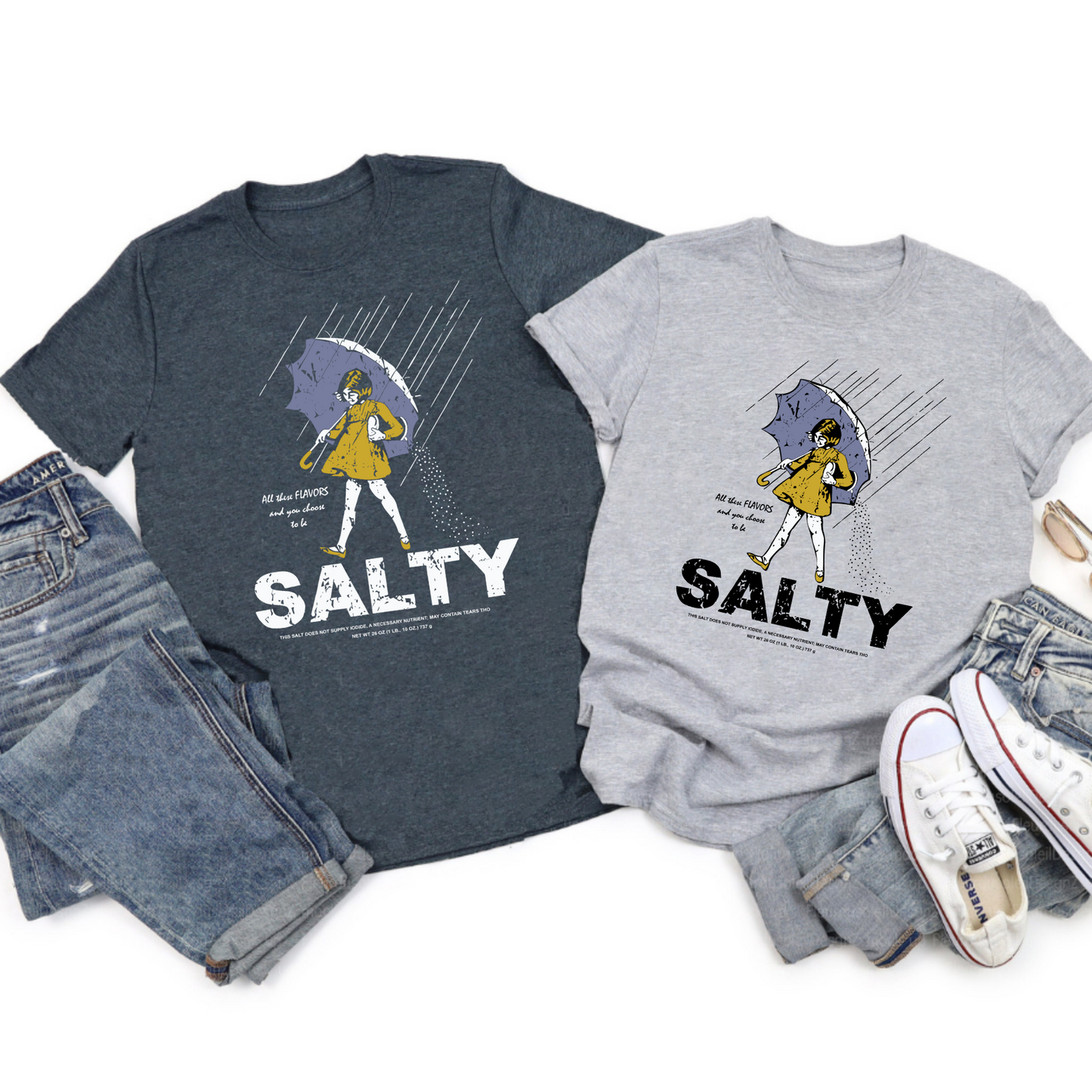 Women's "Salty Girl" Vintage T-Shirt – Trendy Umbrella Top for Her