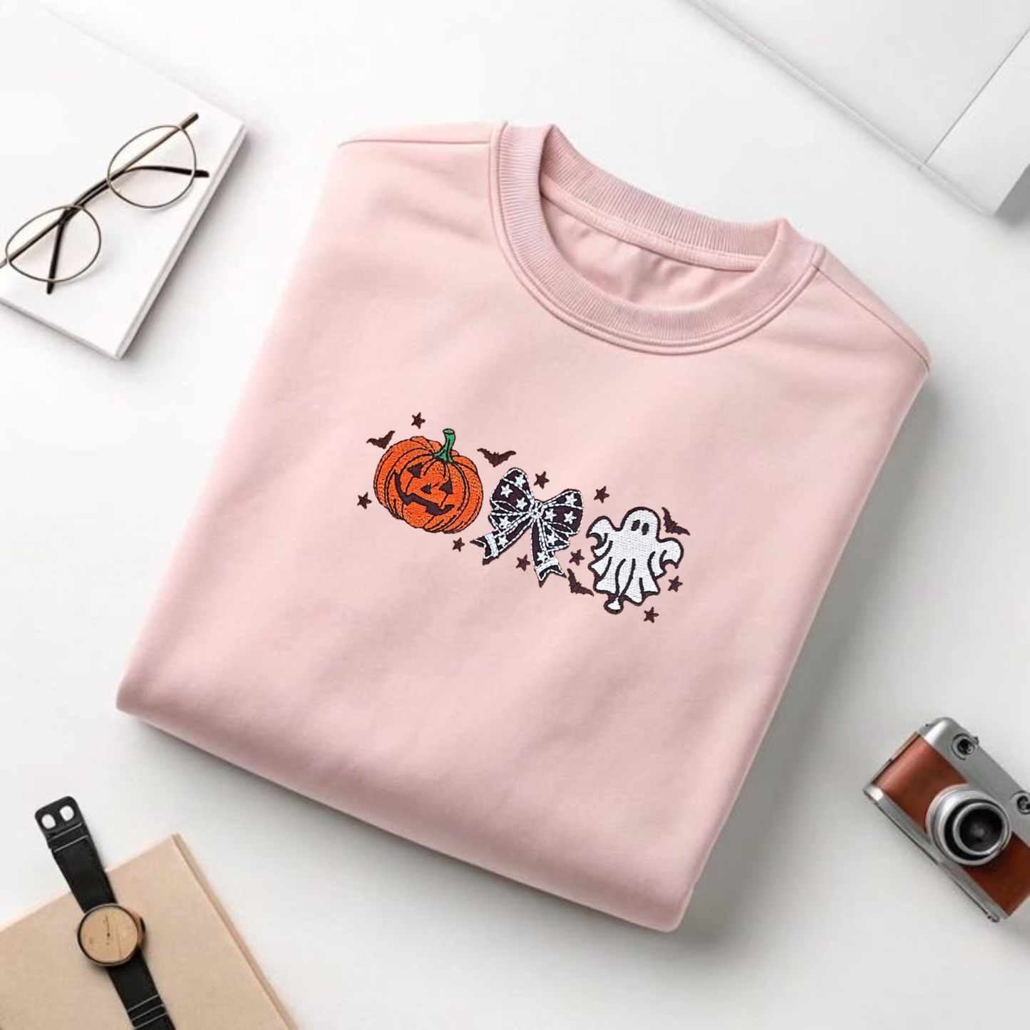 Cutesy Spooky Bows Embroidered T-Shirt – Cute Halloween Tee