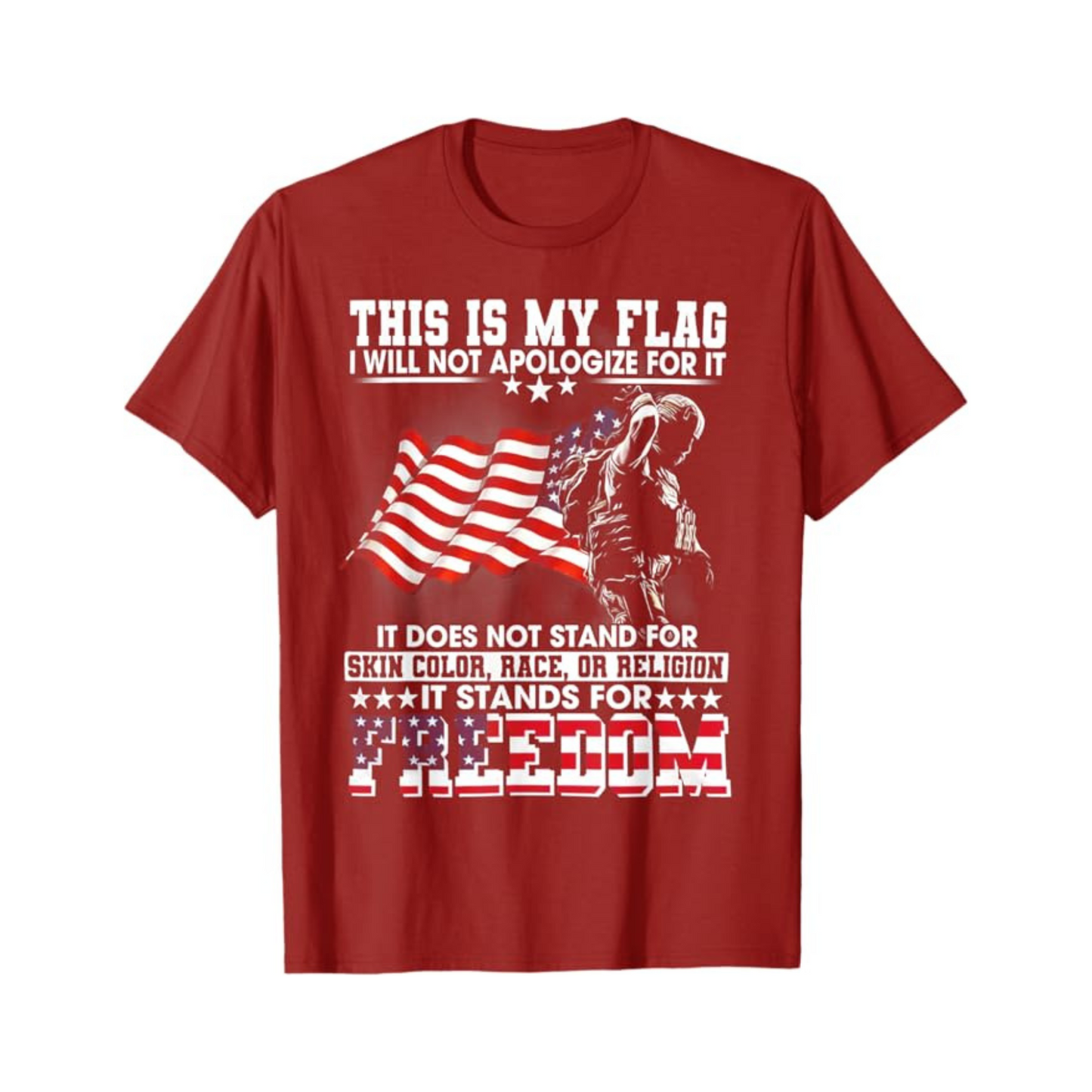 Vintage Patriotic American Flag & Soldier T-Shirt – "Stand for Freedom" Bold Slogan
