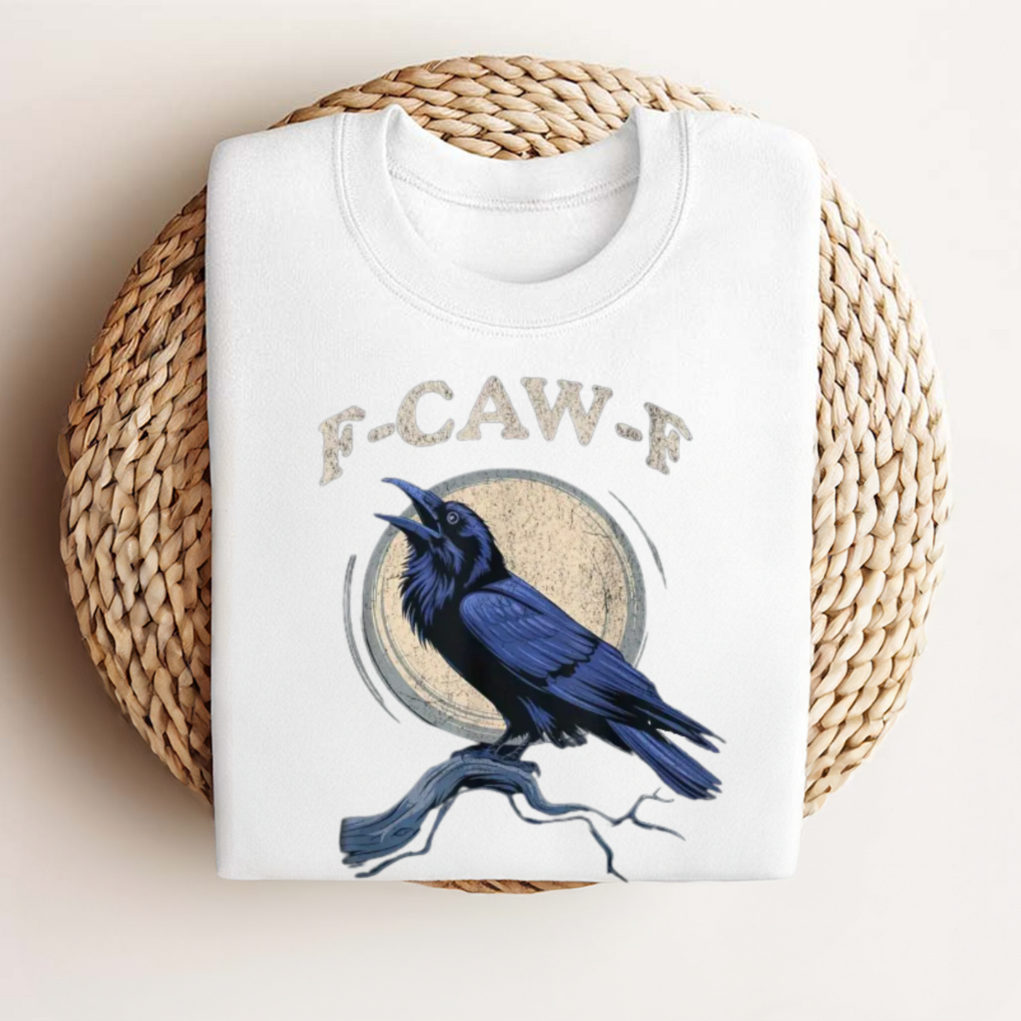 "F-Caw-F" Crow & Raven Graphic T-Shirt – Funny Bird Design, Soft Loose Fit Streetwear, Gothic Lettering