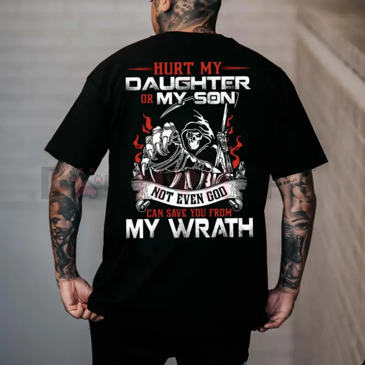Protective Dad Graphic Tee – “Hurt My Daughter or Son, Not Even God Can Save You” Shirt