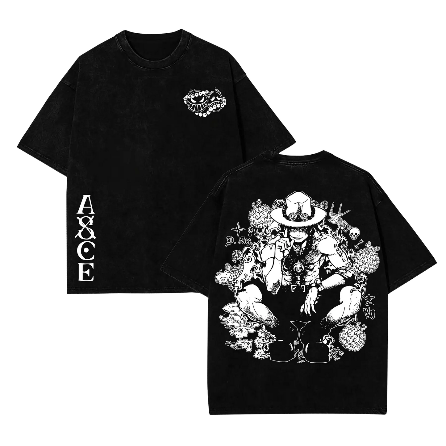 Fire Pirate Vintage T-Shirt – Anime-Inspired Oversized Tee with Double-Sided Print, Lightweight Acid-Washed Graphic for Fans of Classic Adventure Series