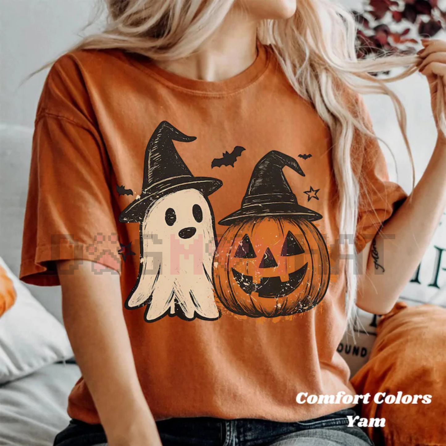 Cozy Floral Patchwork Ghost Shirt – Vintage Spooky Aesthetic Tee