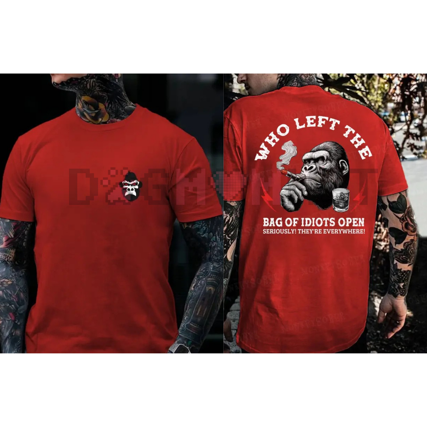 "Who Left The Bag Of Idiots Open" Funny Sarcastic Monkey T-Shirt