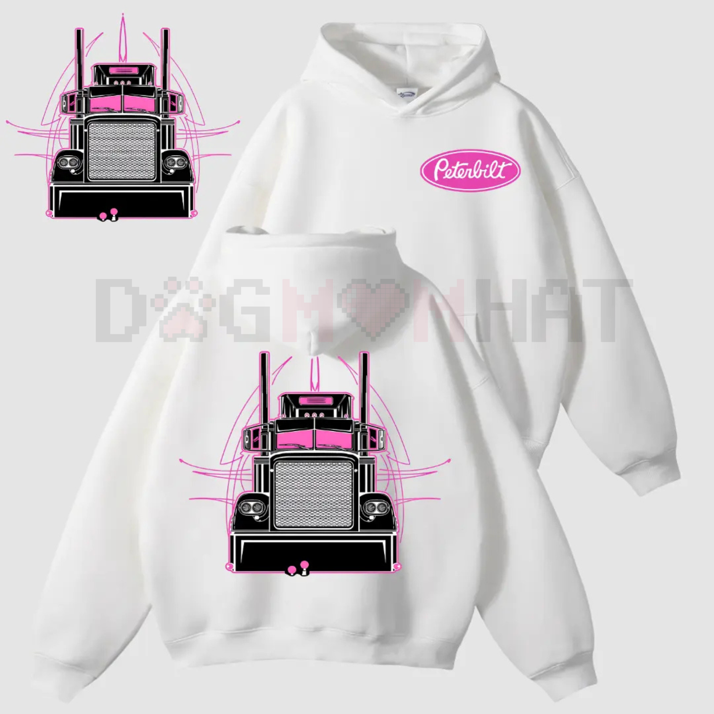 Peterbilt Pink Semi Truck 2side Hoodie – Vintage Orange Linework Semi Graphic