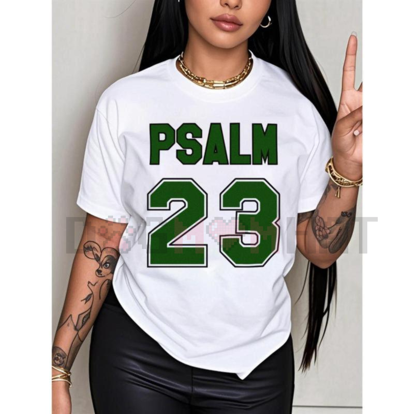 Women's Psalm 23 Jersey Premium T-Shirt – Bold Green Lettering, Soft Casual Crew Neck Tee