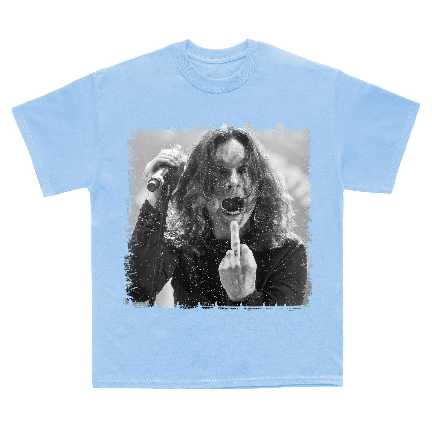 Ozzy Osbourne B&W T-Shirt – Black Sabbath Tribute Tee, Bold Middle Finger Graphic, Unisex Rock Apparel