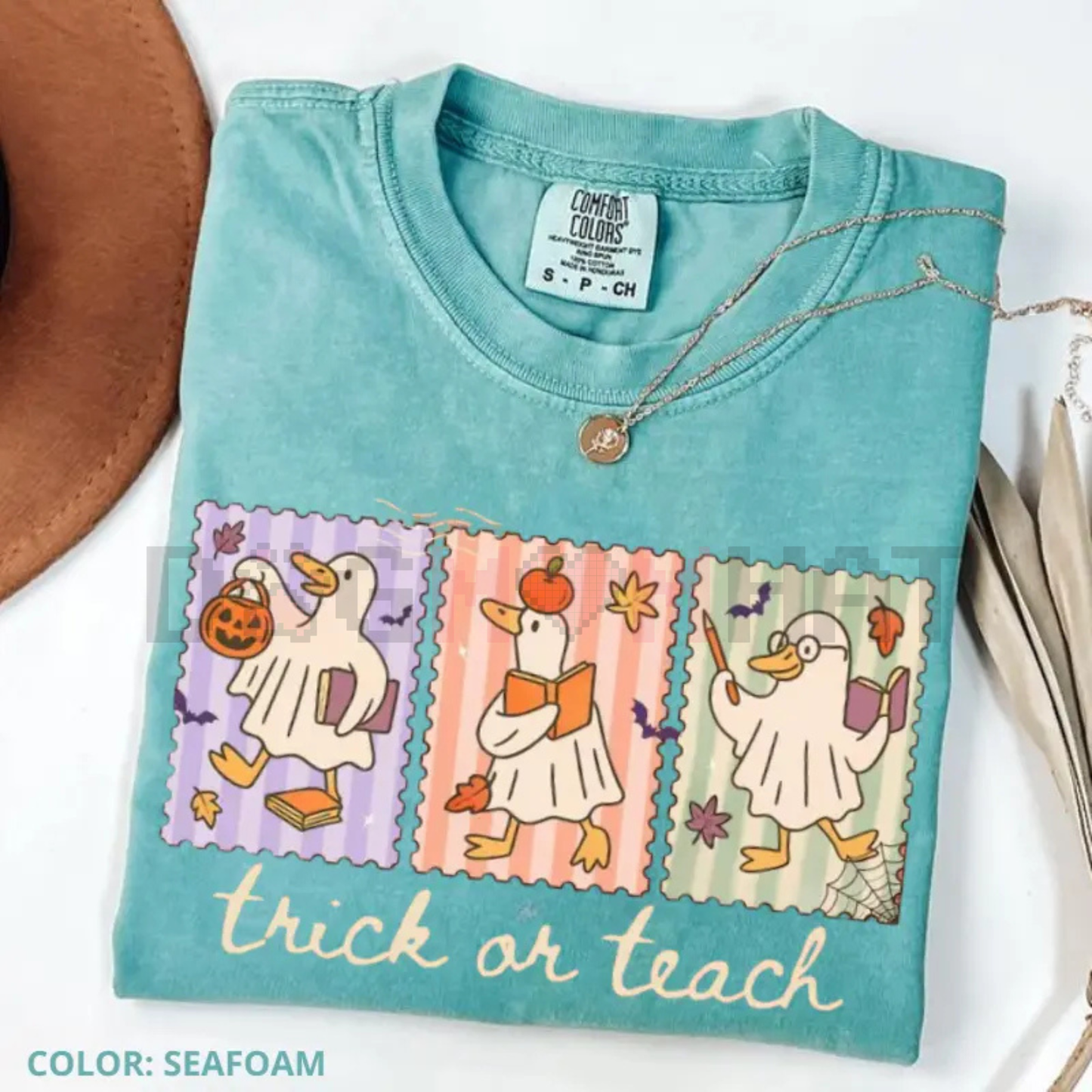 Funny Teacher Goose Halloween Comfort Colors Shirt – "Trick or Teach" Cute Ghost Tee, Elementary Teacher Humor Gift, Unisex