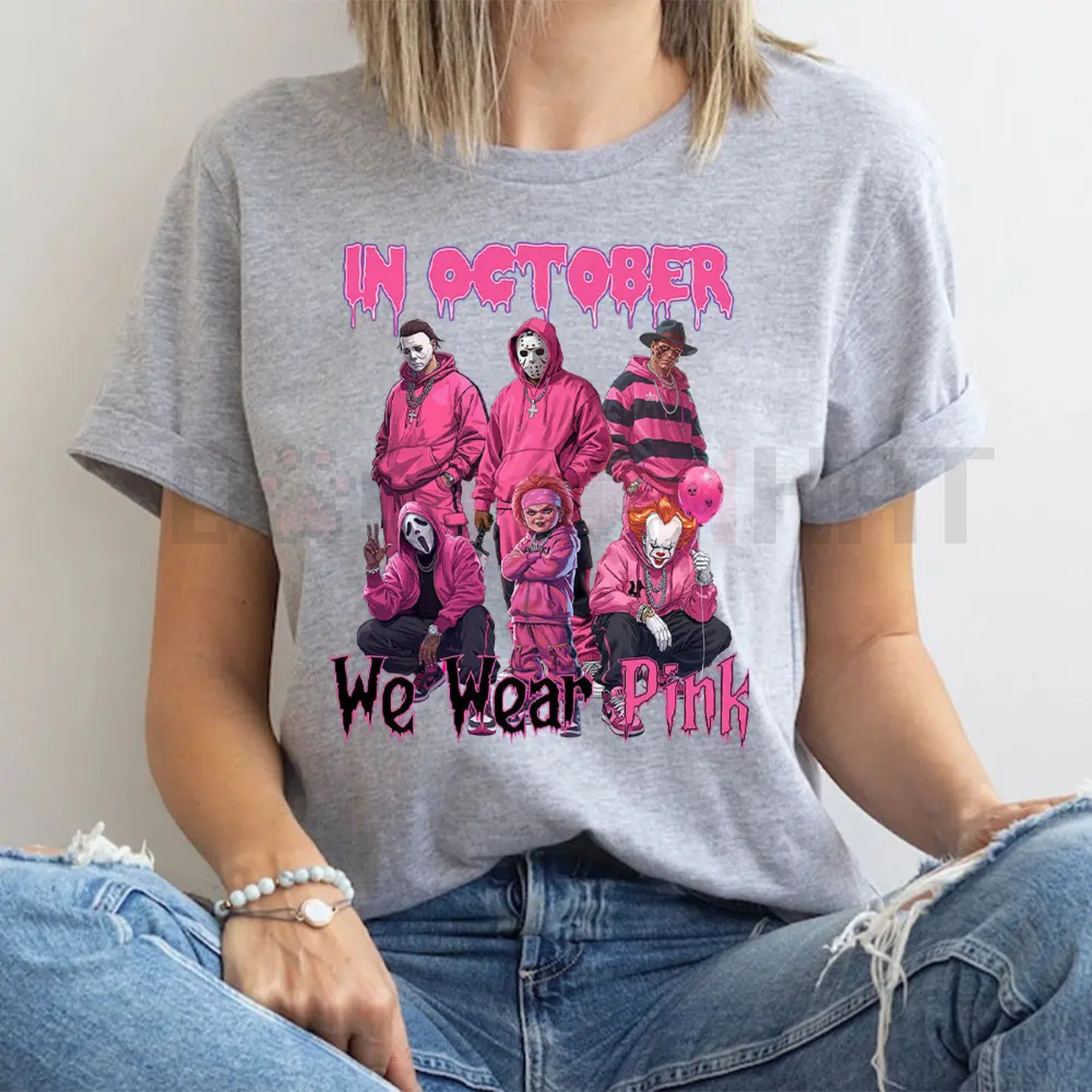 Horror "In October We Wear Pink" Shirt – Movie Killer Tee