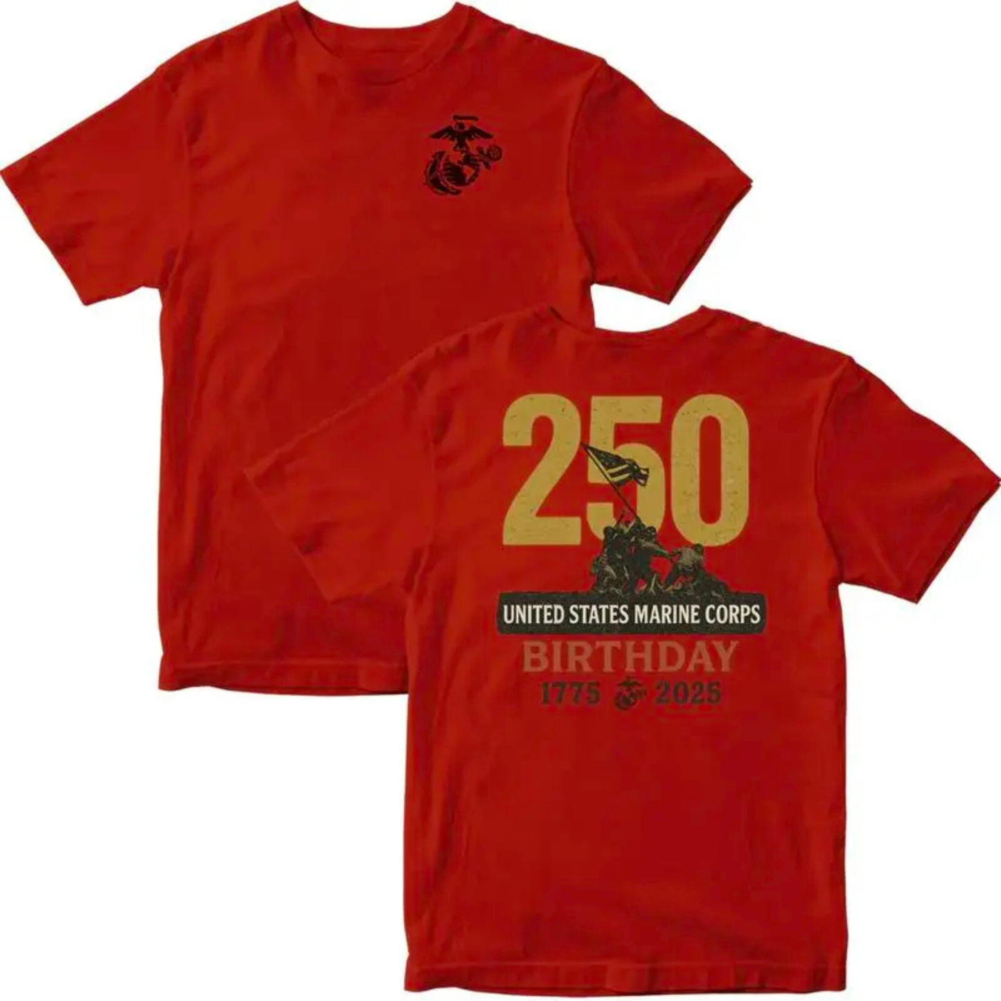 Marines 250th Birthday T-Shirt MADE IN USA – USMC 250 Year Anniversary Patriotic Tee