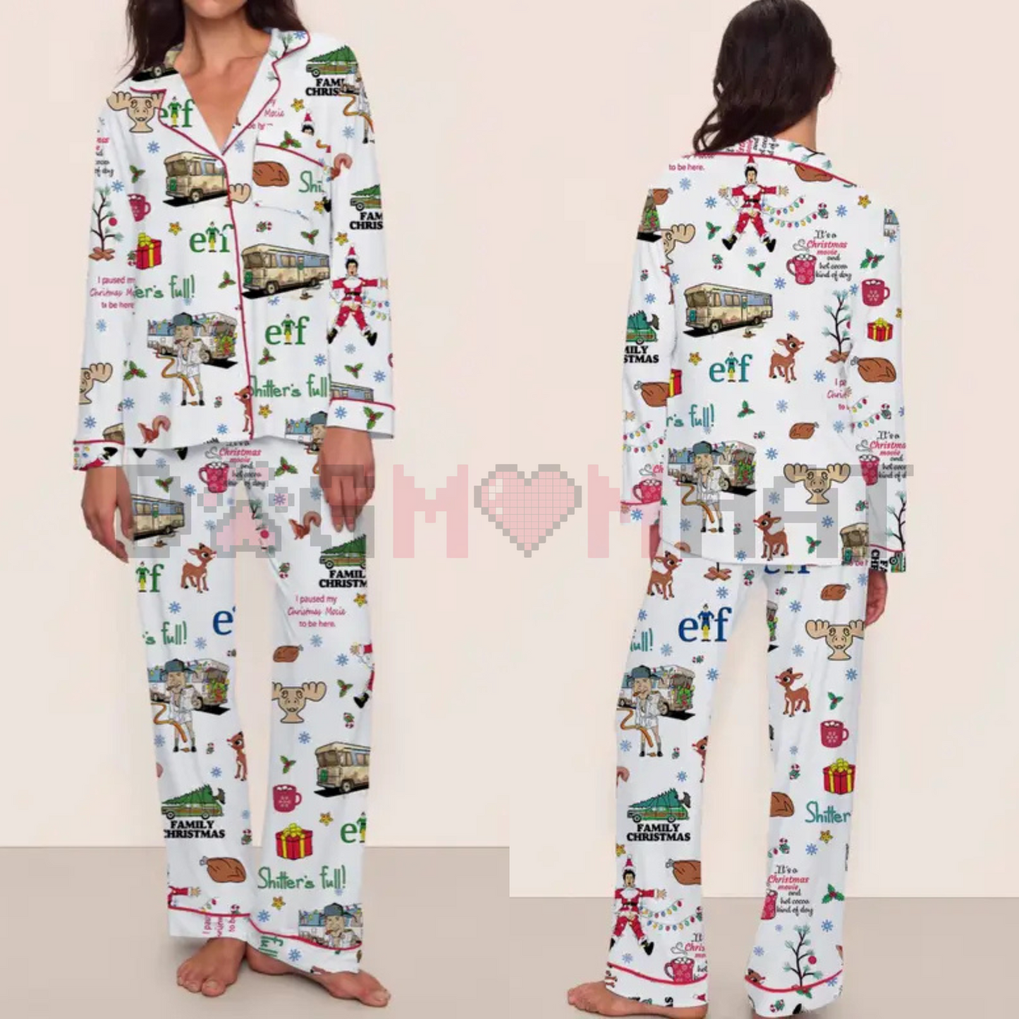 Women's Elegant Christmas Pajama Set – Long Sleeve Top & Pants, Comfortable Home Wear, Cute Holiday Gift Idea