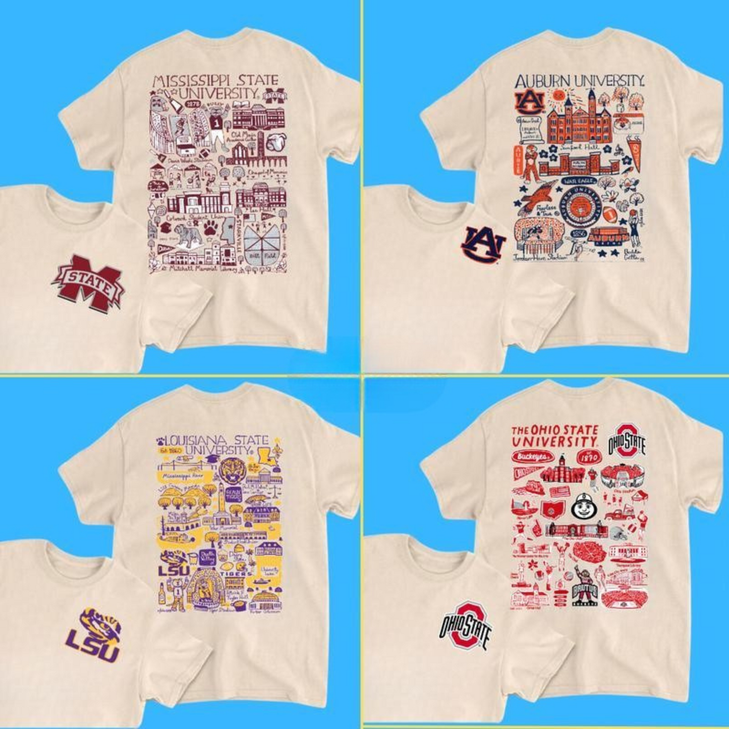 ALL TEAM NCAA Sand T-Shirt – Tropical Artwork Tee for Men & Women, Casual College Sports Fanwear