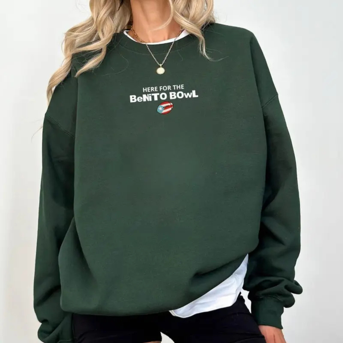Youth & Adult "Here for the Benito Bowl" Embroidered Sweatshirt – Puerto Rican Football Crewneck, Custom BBunny Top, Superbowl 2026