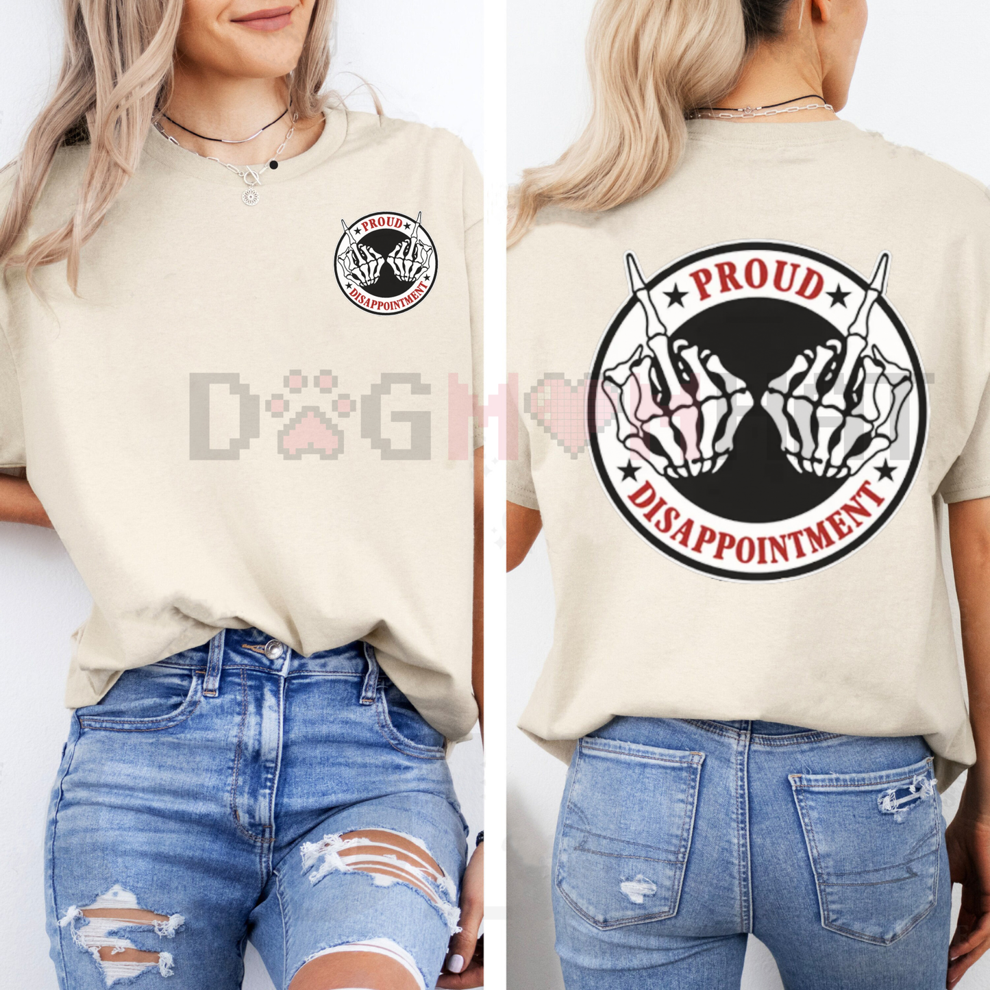 "PROUD DISAPPOINTMENT" Defiant Bone Hand Graphic Crewneck Tee