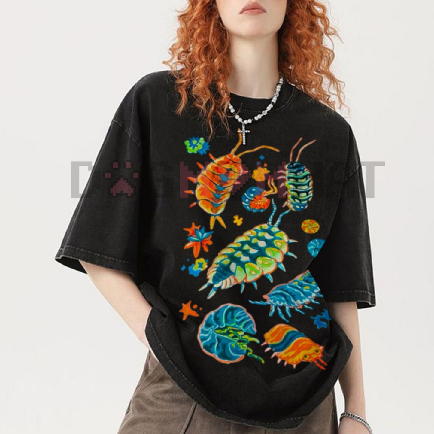 Colorful Insects Vintage Washed Shirt – Unisex Graphic Tee, Full Color, Streetwear Fashion
