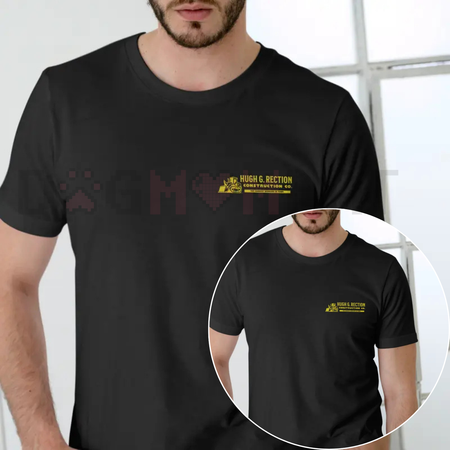 Hugh G. Rection Construction Co. Funny T-Shirt – Adult Humor Logo Design Tee