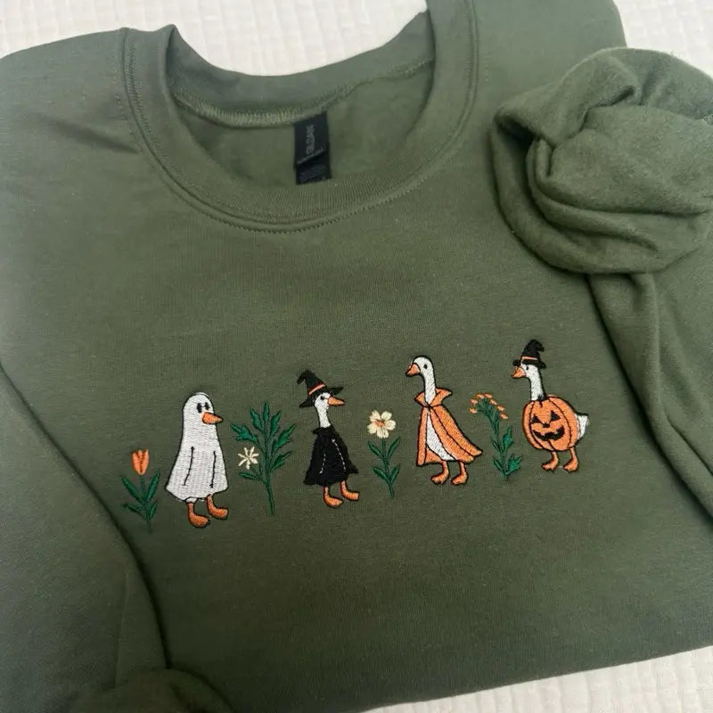 Spooky Goose Halloween Embroidered Sweatshirt - Spooky Season Apparel