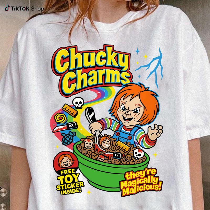 Funny Halloween Graphic T-Shirt – Retro Horror Cereal Tee, Spooky Movie Character Shirt