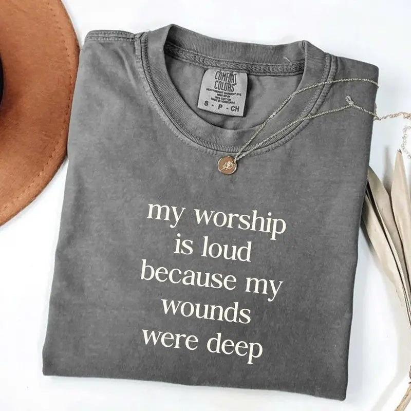 Comfort Colors "My Worship Is Loud" Jesus Tee – Preppy Christian Women T-Shirt