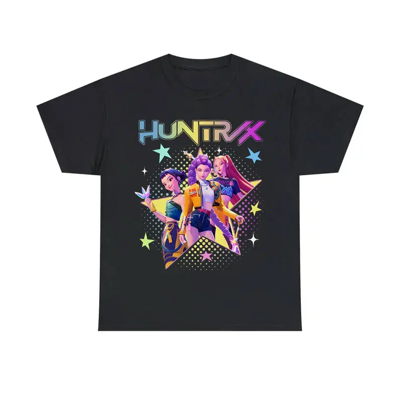 Huntrix Star Shirt – Kpop Huntrix Tee Featuring Mira, Rumi, Zoey & Derpy Tiger, Gift for Fans