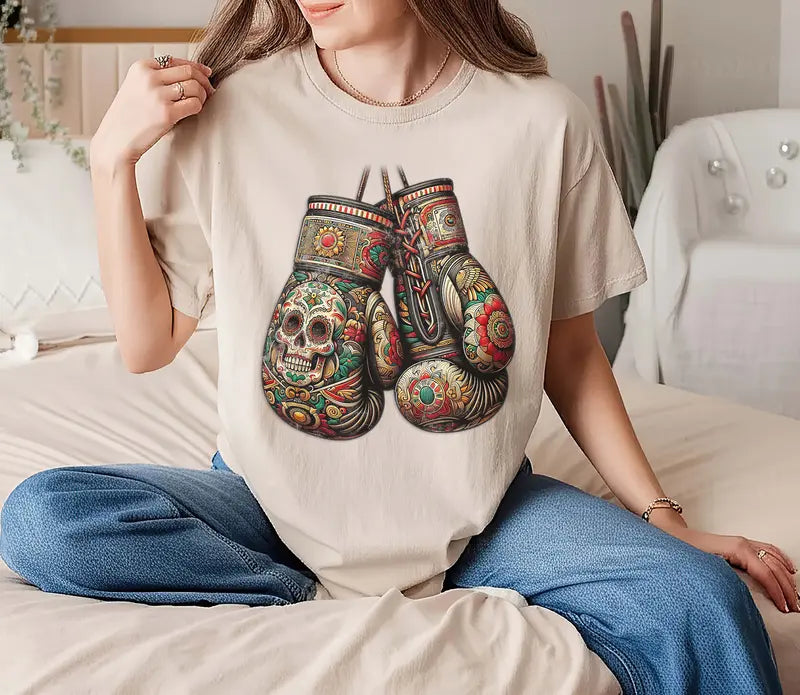 Mexican Vintage Boxing Gloves T-Shirt - Aztec Mayan Fighter Tee