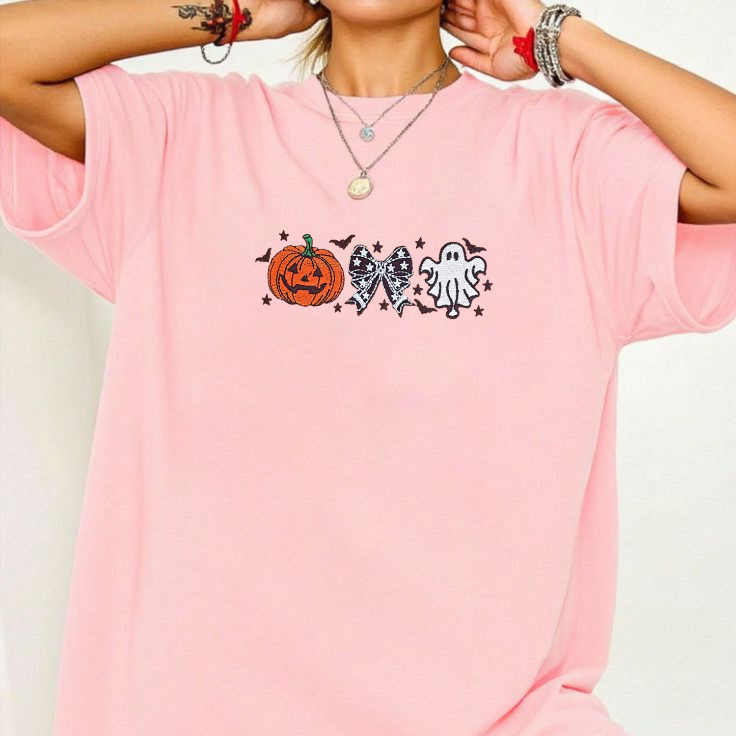 Cutesy Spooky Bows Embroidered T-Shirt – Cute Halloween Tee