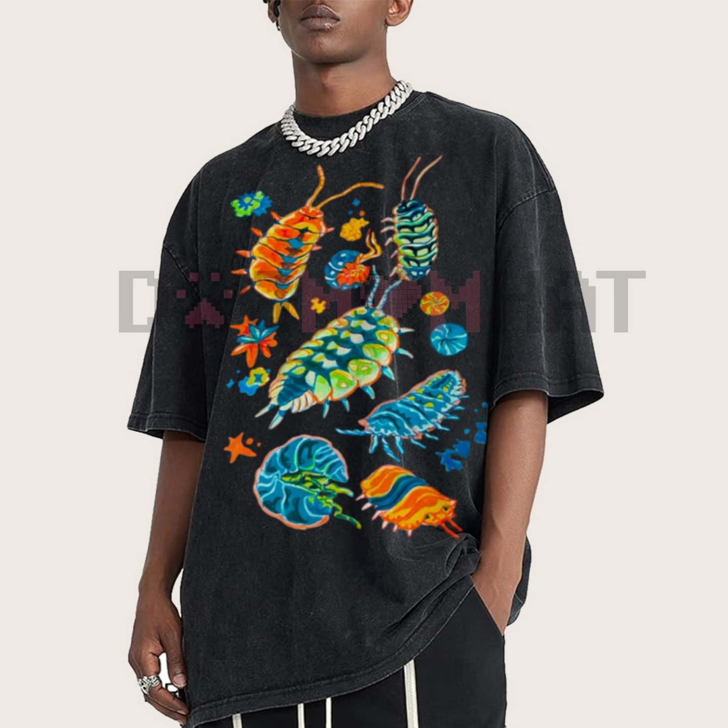 Colorful Insects Vintage Washed Shirt – Unisex Graphic Tee, Full Color, Streetwear Fashion