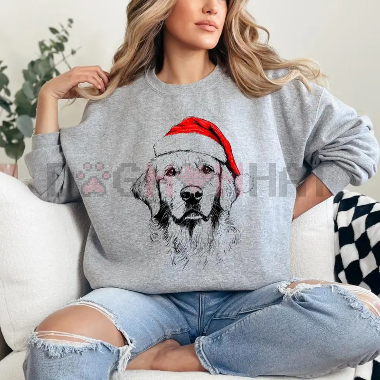 Santa Paws Christmas Dog ASH GREY Sweatshirt