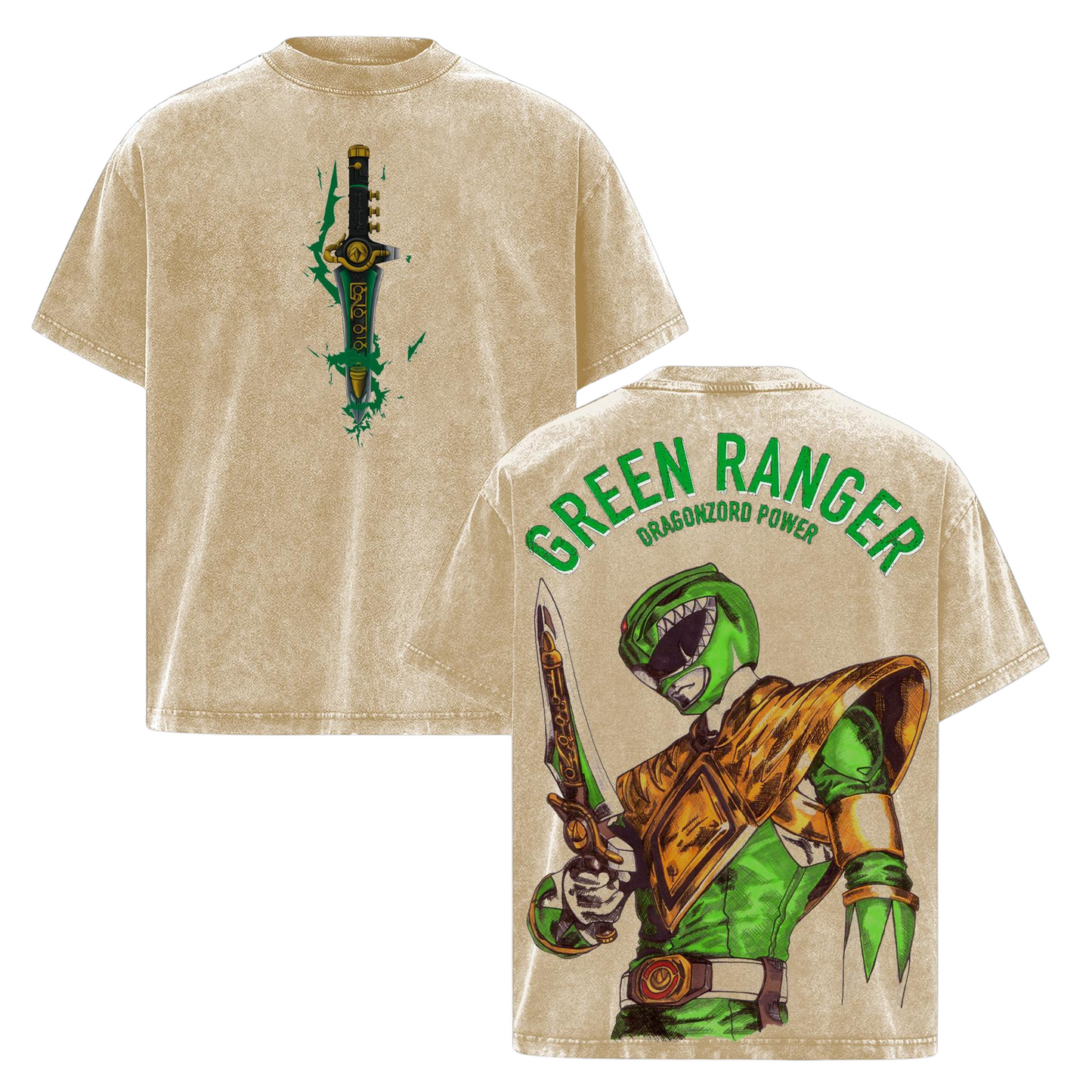 Green Ranger Power Rangers Oversized T-Shirt - Lightweight Acid Washed Tee